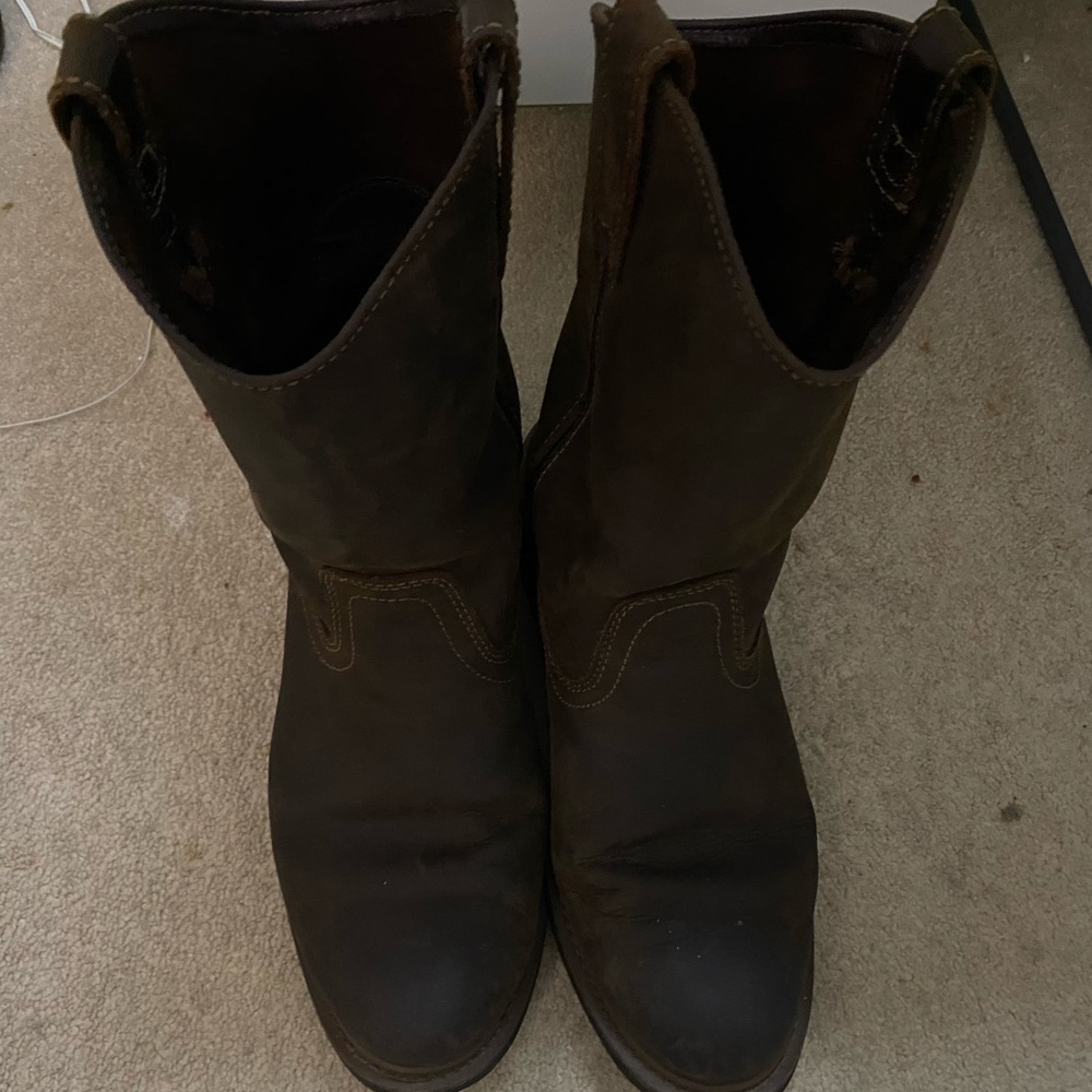 Classic Brown Leather Western Boots trail guide Wellington Mens 12 w